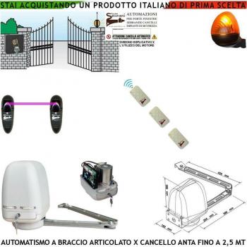 Automatismo Kit Cancello Motore A Braccio 220/24 V, Anta Battente 0,5–2,5 m, Selettore Fotocellule e 3 Radiocomandi