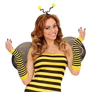 Schwarze Biene‑Kostümhandschuhe mit gelben Streifen