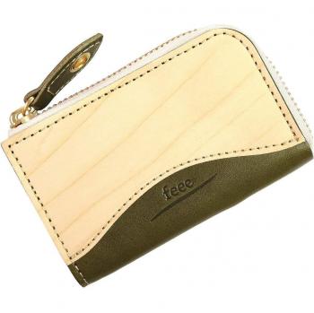 Sleek L‑Shaped Key Organizer – Genuine Tochigi Leather & Natural Wood Combo, Zip Lock, Built‑in Card Holder, Made in Japan