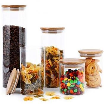 Glass Container Set with Bamboo Lids for Baking Ingredients