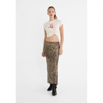 Stradivarius Midirock aus Satin mit Leo-Print Braun M