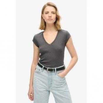 Camiseta de pico Superdry para mujer con ribete de encaje
