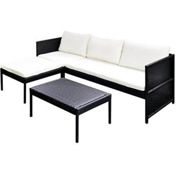 Set Divano da Giardino a 3 Posti con Tavolino in Polyrattan Nero