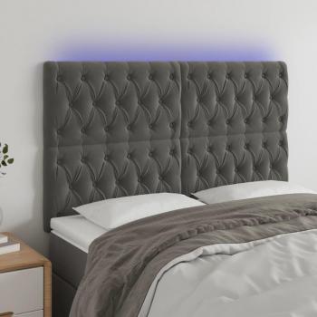 Elegant LED Illuminated Headboard in Dark Grey Velvet Finish, 144 cm Width