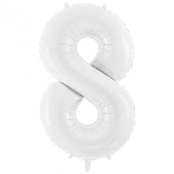 Folienballon Zahl 8, 86 cm, in Weiß
