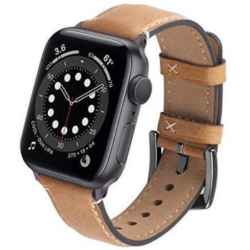 GerbGorb Compatible avec Bracelet Apple Watch Marron Clair + Boucle Noire pour Homme Femme 41mm/40mm/38mm