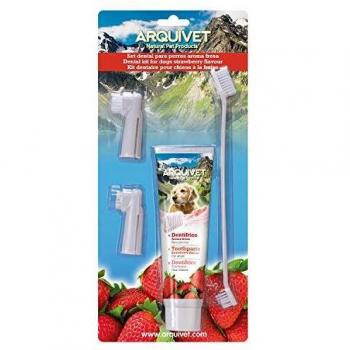 Arquivet Pet Dental Care Kit with Strawberry Toothpaste and 3 Brushes