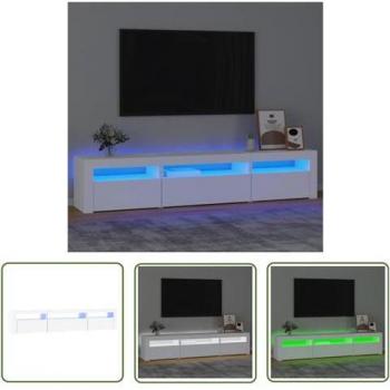 JINLEFU Moderner TV-Schrank Weiß 195x35x40 cm mit LED