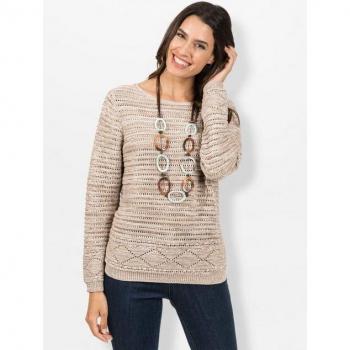 Pull Helline Motif Intégral Ajouré – Finition Écru Sésame Chiné 52