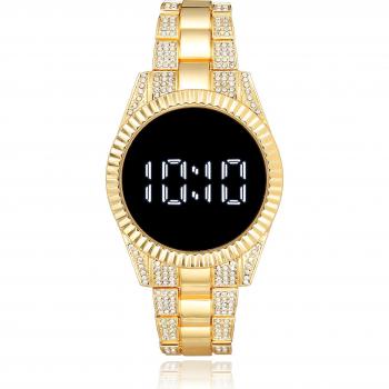 Pulsera de Reloj Inoxidable con Luces Diamantes