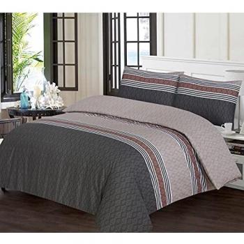 Cozy Geometric Strip Bedding Pack – Poly Cotton Duvet & Two Pillow Covers – Brown