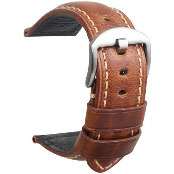 Montre Bracelet Cuir Panerai Vintage Hommes Remplacement Argent Boucle 22 mm Brun