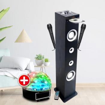 Colonne Karaoké Inovalley HP49CD, 100W, USB, Bluetooth, Radio FM, 2 Microphones, Effets Lumière LED