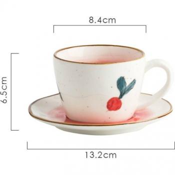 Rustic Style 180ml Japanese Ceramic Coffee Mug and Saucer with Lemon Design