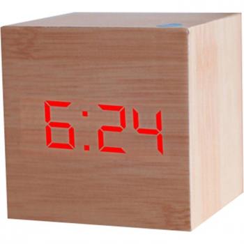 Wooden Square Digital Desk Clock with Voice Control