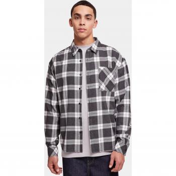 Urban Classics Boxy Dark Checked Hemd in grau-weiß, Langarm, 3XL
