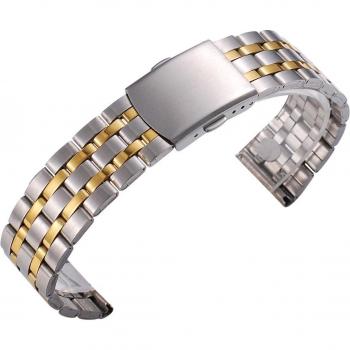 Bracelet de montre en acier inoxydable argent-or 18mm