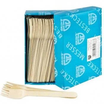 GRÄWE Einwegbesteck Gabeln Holz, 100 Stück, umweltfreundlich