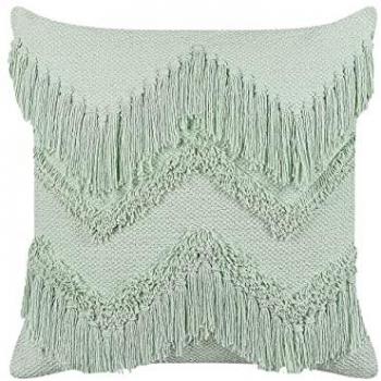 Light Green Cotton Decorative Cushion with Tassels 45 x 45 cm