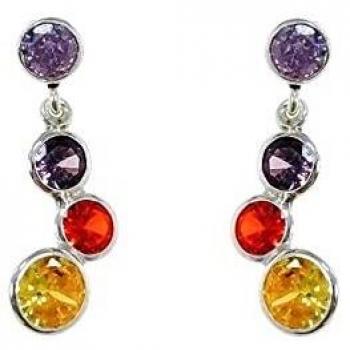 Pendientes largos de plata 925m para mujer, 20 mm, con circonitas de colores, tamaños de presión