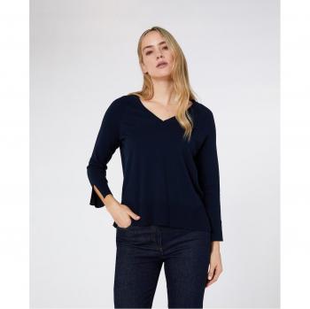 Jersey de algodón peinado con escote de pico y puños en punto