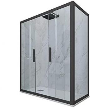 Paroi de douche transparente 80×170 cm H200, couleur anthracite, FORTE Glam Duo
