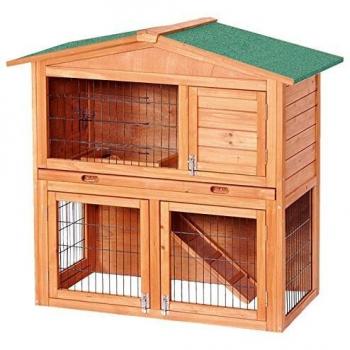Wiltec Clapier – 871 x 547 x 1 mm – 2 étages – Toit Bitumé – Bois de Sapin – Rampe et Enclos – Abri pour Rongeurs