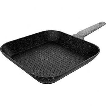 CECOTEC Polka Exclusive 28 Grill Wood&Rock, Grill con Diámetro de 28 cm, Mango frío de Baquelita, Aluminio Forjado, Revestimiento Antiadherente Teflon, Apta para Lavavajillas y Todo Tipo de Cocinas