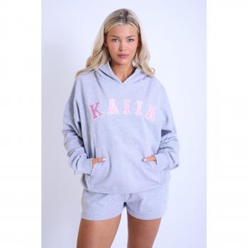 Kaiia Slogan Oversized Hoodie Grey Marl & Purple UK 16