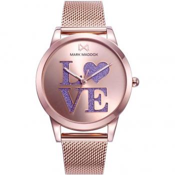 Reloj Mark Maddox Tooting mujer con esfera rosada y palabra 'love' en glitter