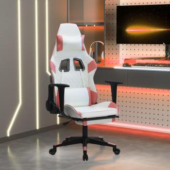 Chaise d'ordinateur avec repose-pied pivotante blanc et rose similicuir