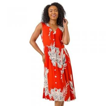 Roman Women’s Petite Button Through Pocket Dress (Coral) – 14