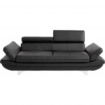 Polstergarnitur COTTA „Enterprise“ – Set aus 3‑Sitzer & Hocker, mit Rückenverstellung, Schwarz, SOFTLUX‑Kunstleder
