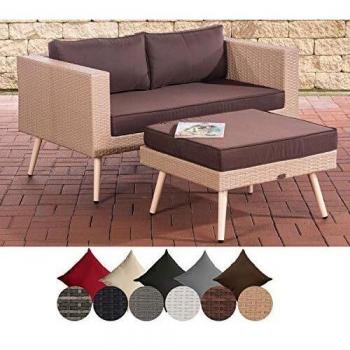 CLP Polyrattan 2er Sofa MOLDE mit Fußhocker I Gartensofa mit Hocker I Gartengarnitur