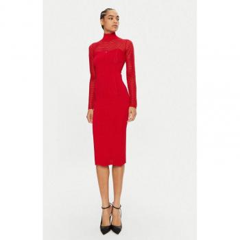 Elegant Red Midi Dress with Sheer Sleeves by Elisabetta Franchi