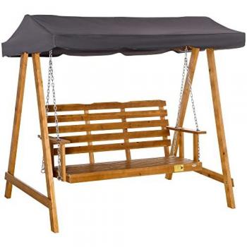Adjustable Canopy 3-Seater Wooden Garden Swing