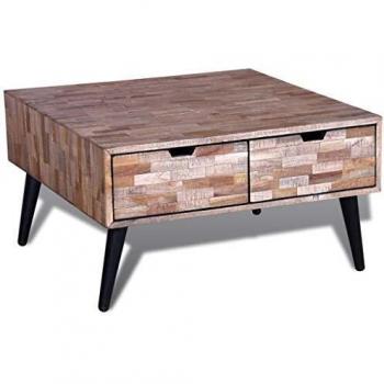 Mesa de centro de madera de teca reciclada con 4 cajones