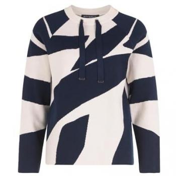 Betty Barclay Damen Strickpullover mit Rundhalsausschnitt und Jacquard-Muster, Größe 46, Offwhite/Blau