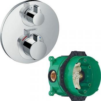 Facade mitigeur thermostatique encastré HANSGROHE Ecostat S Robinet d'arrêt chromé Corps encastré