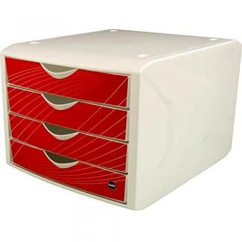 Helit Schubladenbox The Chameleon H6129525 mit 4 Schüben A4/C4, Farbe Rot
