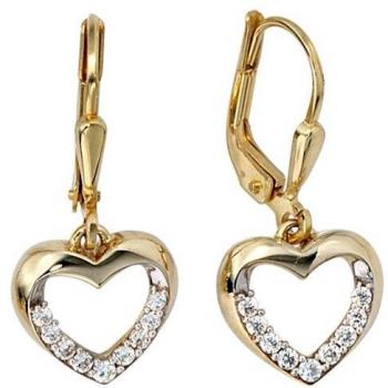 Zirkonia Herzohrringe 333 Gold Gelbgold bicolor