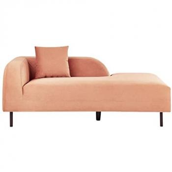 Chaise Longue Gauche en Velours Rose Pêche 2 Places avec Coussin Rétro