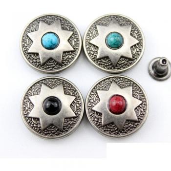 DIY Leather Craft Silver Color Star Stone Rivet Button Set, 10pcs/lot