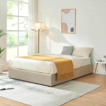 Letto francese Nola 140x200 cm, letto con contenitore, aperture ribaltanti, lino beige