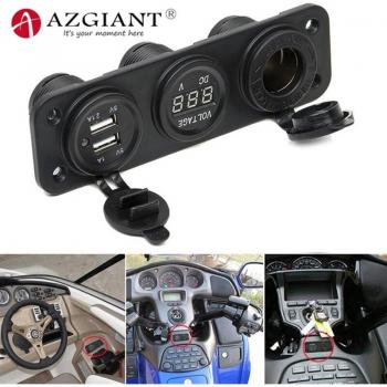 AZGIANT 12V Car Cigarette Lighter Socket with LED Display and USB Charger