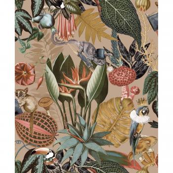 Gold Palm Leaves and Exotic Animals Wallpaper