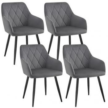 Woltu Metal‑Leg Velvet Dining Chairs – 4 Pack, Dark Grey