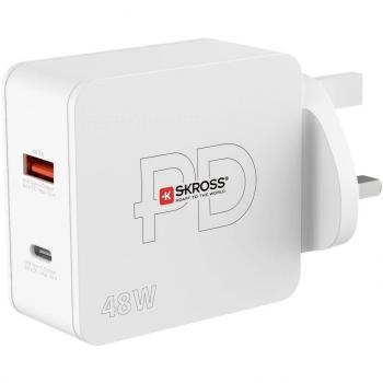 Skross USB Netzteil Multipower Combo+, UK 48 W, 5 V 9 V (48 W), USB Ladegerät, Weiss