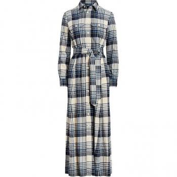 Vestido Largo de Algodón de Cuadros para Mujer