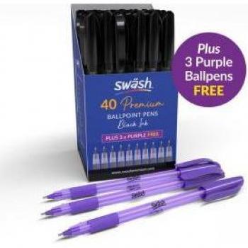 Swash Triangular Medium Tip Black Ballpoint Pens + 3 Free Purple (Pack of 43)